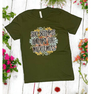 Wildflower Custom T-Shirt Unisex Medium Dark Green Multicolor Graphic Nature New